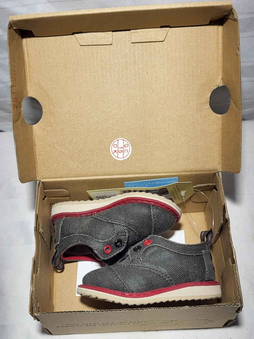 TOMS Ash Twill Tiny Brogue Shoes with Red Trim